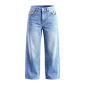 Girls' Flower Embroidered Jeans – Light Blue, front