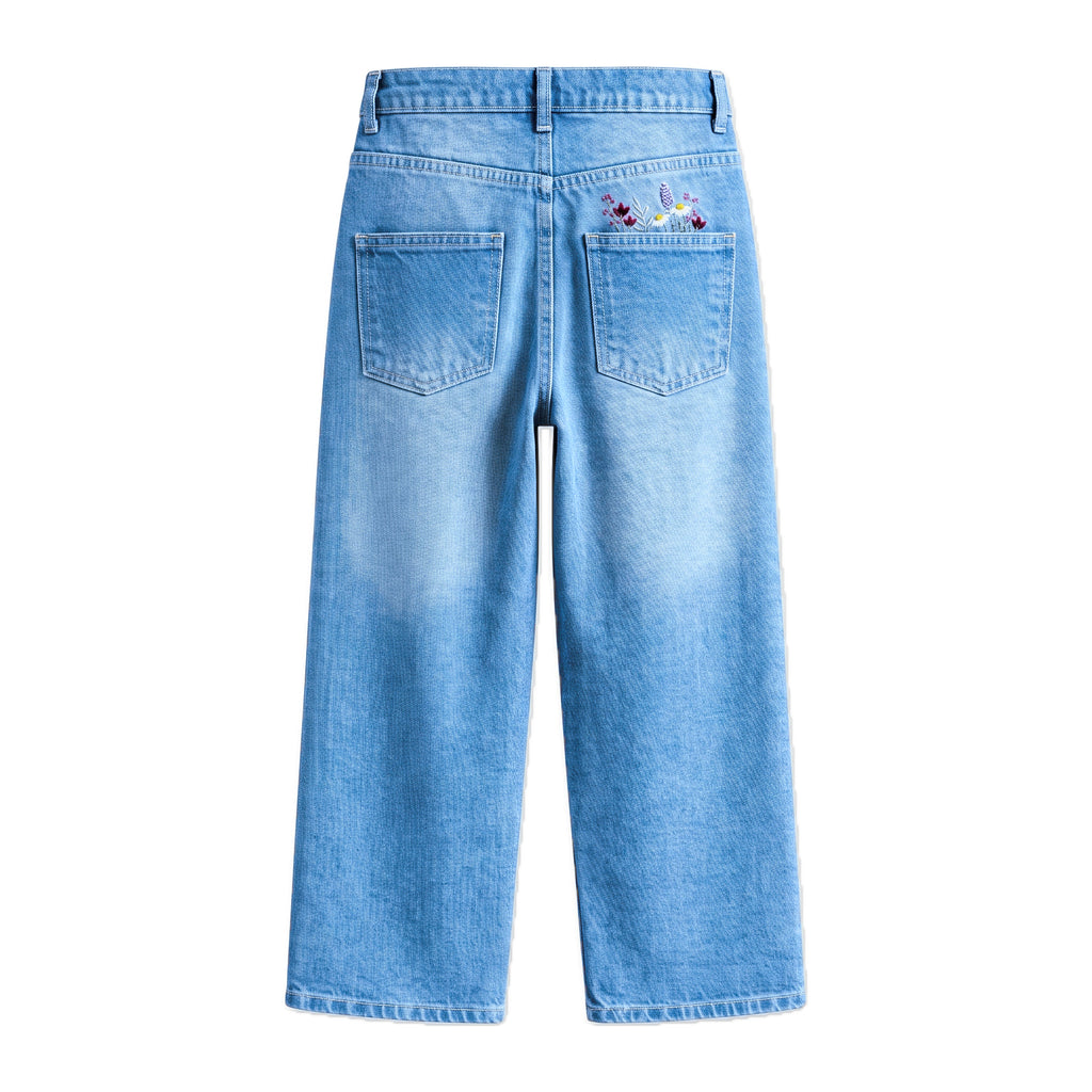 Girls' Flower Embroidered Jeans – Medium Blue, back