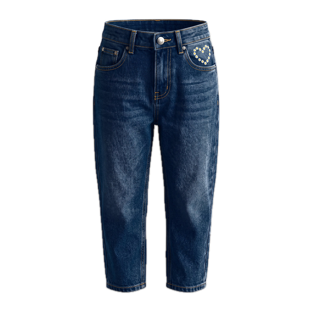 Girls' Daisy Heart Jeans – Dark Blue, front