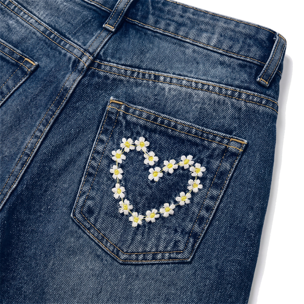 Girls' Daisy Heart Jeans – Dark Blue, back heart close-up