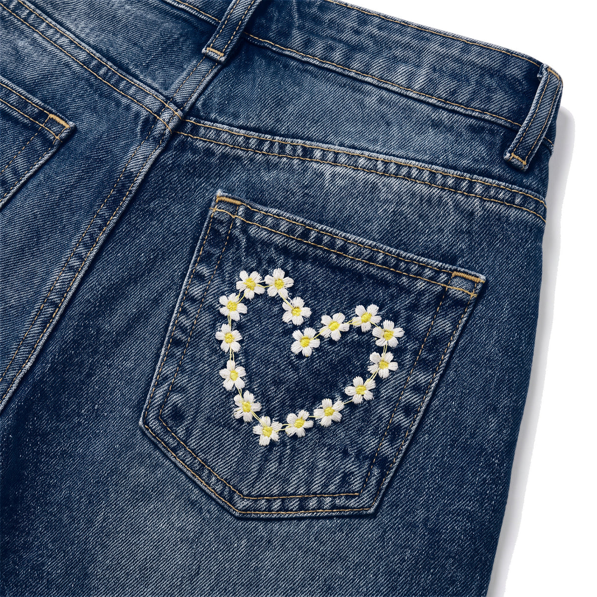 Girls' Daisy Heart Jeans – Dark Blue, back heart close-up