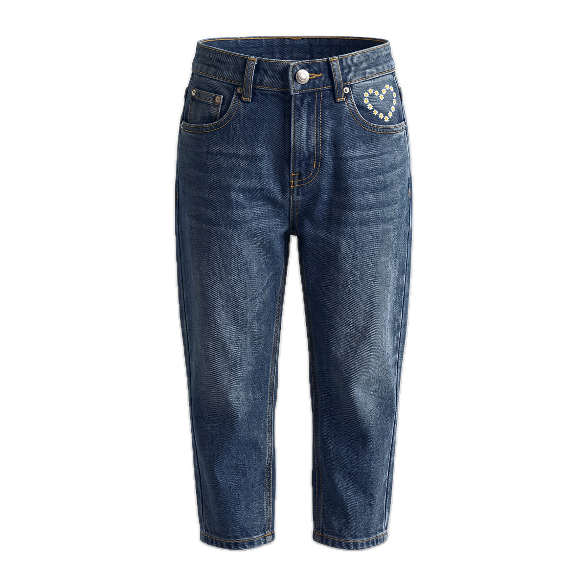 Girls' Daisy Heart Jeans – Vintage Wash, front
