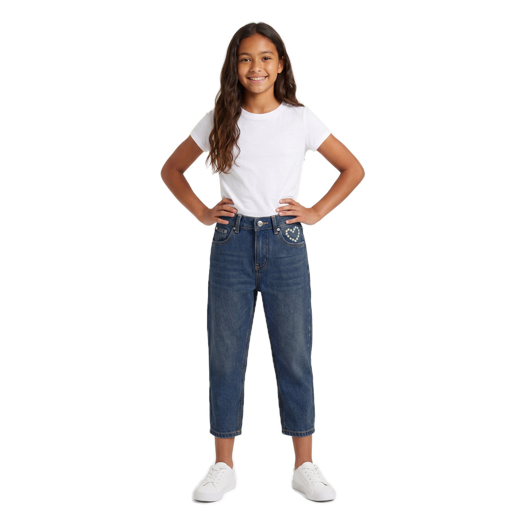 Girls' Daisy Heart Jeans – Vintage Wash, worn, age 14