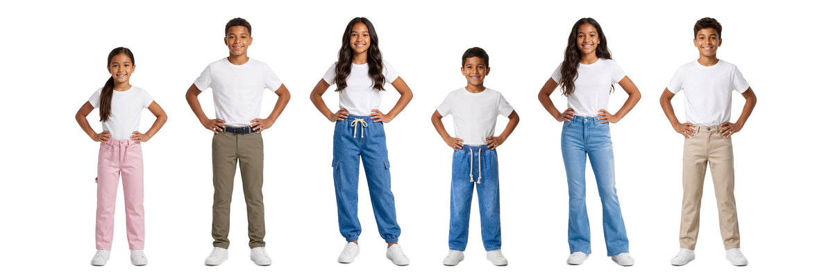 WEEWEAR girls and boys in jeans and pants, ages 7 to 16